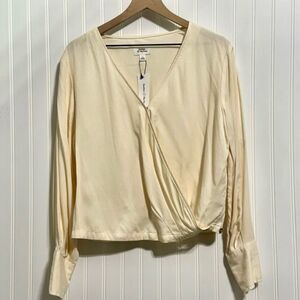NWT lisadnyc The Drop Women's Large 100% Tencel Lyocell Wrap Cross-Front Blouse